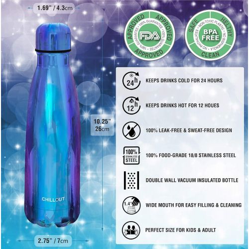  CHILLOUT LIFE Stainless Steel Water Bottle: 17 oz Double Wall Insulated Cola Bottle Shape for Cold and Warm Drinks, BPA Free Metal Sports Bottle