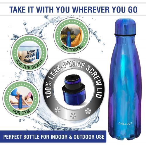  CHILLOUT LIFE Stainless Steel Water Bottle: 17 oz Double Wall Insulated Cola Bottle Shape for Cold and Warm Drinks, BPA Free Metal Sports Bottle