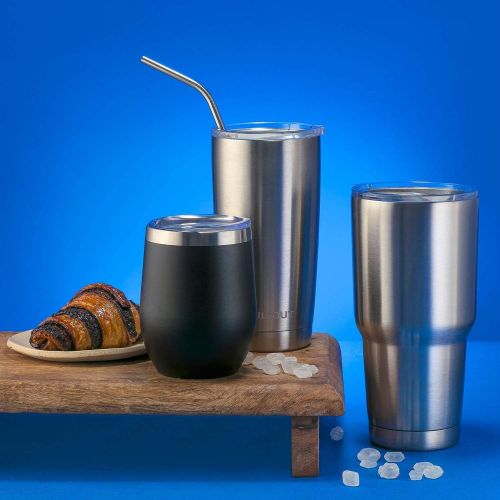  [아마존베스트]CHILLOUT LIFE Stainless Steel Wine Tumblers 2 Pack 12 oz - Double Wall Vacuum Insulated Wine Cups with Lids and Straws Set for Coffee, Wine, Cocktails (Black)