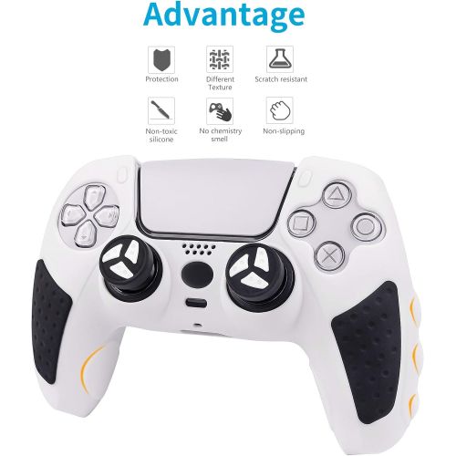  [아마존베스트]PS5 Controller Grip Cover, Chin FAI Anti-Slip Silicone Skin Protective Cover Case for Playstation 5 DualSense Wireless Controller with 6 Thumb Grip Caps (Dual Color-White & Black)