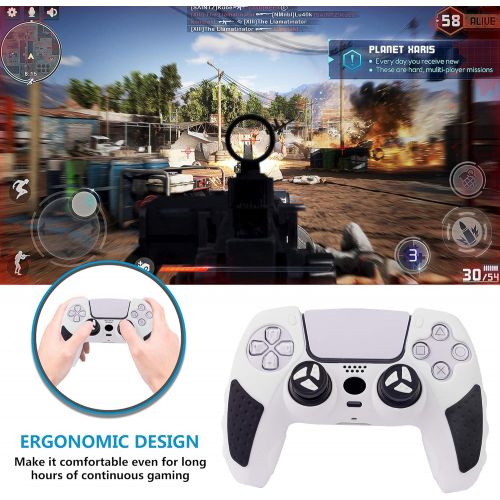  [아마존베스트]PS5 Controller Grip Cover, Chin FAI Anti-Slip Silicone Skin Protective Cover Case for Playstation 5 DualSense Wireless Controller with 6 Thumb Grip Caps (Dual Color-White & Black)