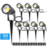 CHINLY 5W LED Landscape Lights Garden Lights 12V 24V 3000K Warm White Outdoor Spotlight Low Voltage Waterproof for Driveway, Yard, Lawn, Pathway (8 Pack with Connectors & Spikes)