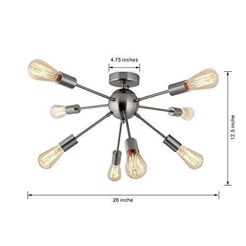  CHITBIT Sputnik Chandelier Antique Brushed Nickel with 8-Light Semi Flush Mount Ceiling Light Modern Pendant Lighting Decoration for Dining Room Bed Room Kitchen Bathroom and Hallway by Fl