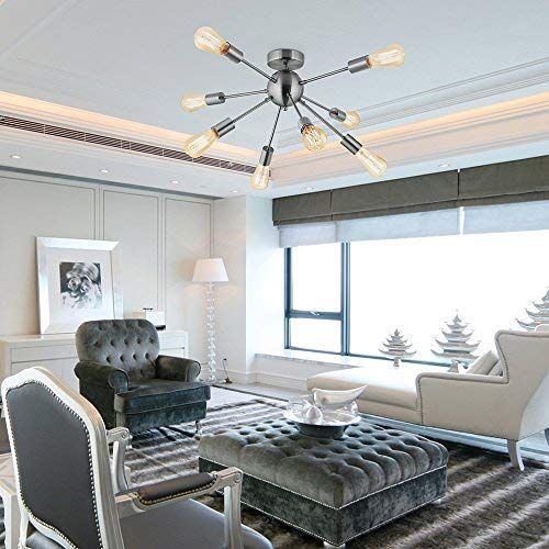  CHITBIT Sputnik Chandelier Antique Brushed Nickel with 8-Light Semi Flush Mount Ceiling Light Modern Pendant Lighting Decoration for Dining Room Bed Room Kitchen Bathroom and Hallway by Fl