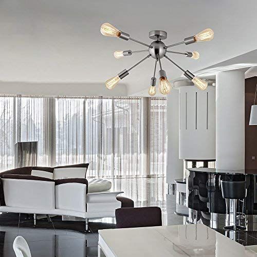  CHITBIT Sputnik Chandelier Antique Brushed Nickel with 8-Light Semi Flush Mount Ceiling Light Modern Pendant Lighting Decoration for Dining Room Bed Room Kitchen Bathroom and Hallway by Fl