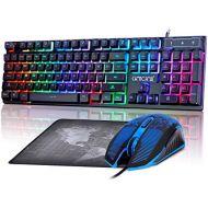 CHONCHOW Gaming LED Wired Keyboard and Mouse Combo with Emitting Character 4800DPI 2 Side Button USB Mouse Rainbow Backlit Mechanical Feeling Compatible with PC Raspberry Pi Mac Xbox one ps