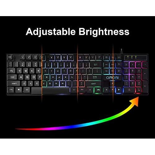 CHONCHOW Gaming LED Wired Keyboard and Mouse Combo with Emitting Character 4800DPI 2 Side Button USB Mouse Rainbow Backlit Mechanical Feeling Compatible with PC Raspberry Pi Mac Xbox one ps