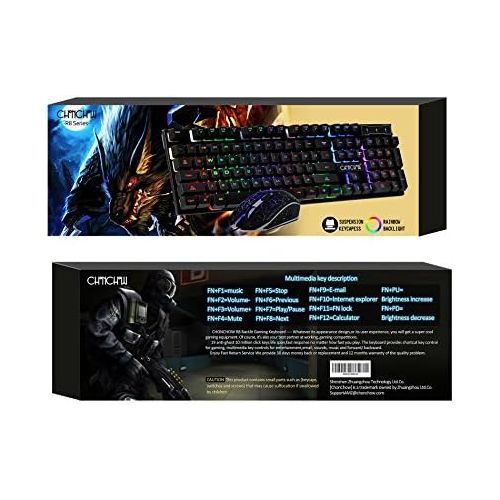  CHONCHOW Gaming LED Wired Keyboard and Mouse Combo with Emitting Character 4800DPI 2 Side Button USB Mouse Rainbow Backlit Mechanical Feeling Compatible with PC Raspberry Pi Mac Xbox one ps