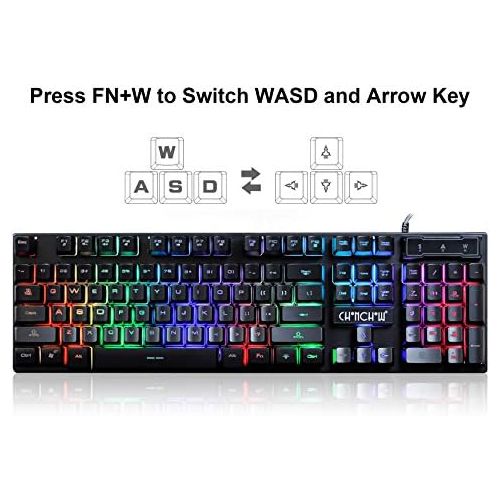  CHONCHOW Gaming LED Wired Keyboard and Mouse Combo with Emitting Character 4800DPI 2 Side Button USB Mouse Rainbow Backlit Mechanical Feeling Compatible with PC Raspberry Pi Mac Xbox one ps