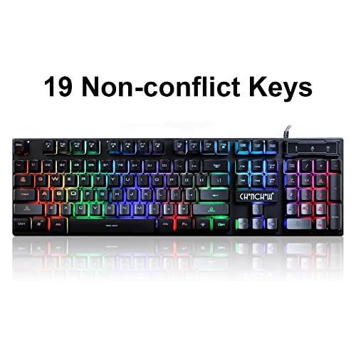  CHONCHOW Gaming LED Wired Keyboard and Mouse Combo with Emitting Character 4800DPI 2 Side Button USB Mouse Rainbow Backlit Mechanical Feeling Compatible with PC Raspberry Pi Mac Xbox one ps