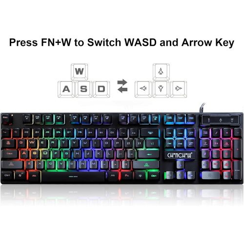  CHONCHOW Gaming LED Wired Keyboard and Mouse Combo with Emitting Character 4800DPI 2 Side Button USB Mouse Rainbow Backlit Mechanical Feeling Compatible with PC Raspberry Pi Mac Xbox one ps