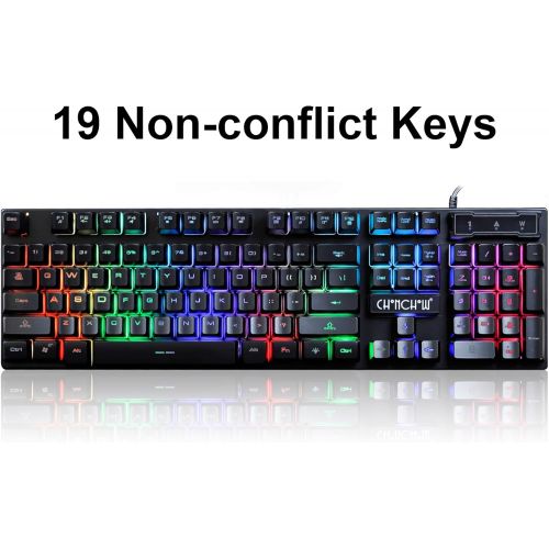  CHONCHOW Gaming LED Wired Keyboard and Mouse Combo with Emitting Character 4800DPI 2 Side Button USB Mouse Rainbow Backlit Mechanical Feeling Compatible with PC Raspberry Pi Mac Xbox one ps