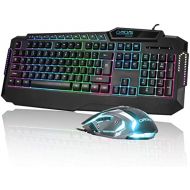 CHONCHOW Light Up Keyboard and Mouse Combo, Full Size LED Rainbow Backlit Gaming Keyboard with Dedicated Multimedia Keys & Wrist Rest, RGB Gaming Mouse 800-3200 DPI, for PS4 Xbox P