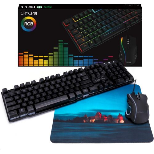  RGB Gaming Keyboard and Mouse Combo CHONCHOW 991b Rainbow Led Backlit 7 Colors Office Device Ergonomic Keyboard with Mice 3200 DPI Compatible with PS4 Xbox one Windows Mac PC