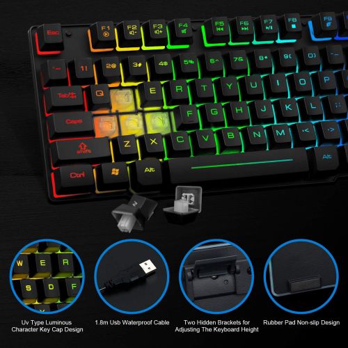  RGB Gaming Keyboard and Mouse Combo CHONCHOW 991b Rainbow Led Backlit 7 Colors Office Device Ergonomic Keyboard with Mice 3200 DPI Compatible with PS4 Xbox one Windows Mac PC