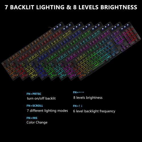  RGB Gaming Keyboard and Mouse Combo CHONCHOW 991b Rainbow Led Backlit 7 Colors Office Device Ergonomic Keyboard with Mice 3200 DPI Compatible with PS4 Xbox one Windows Mac PC