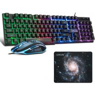 [아마존베스트]CHONCHOW Gaming LED Wired Keyboard and Mouse Combo with Emitting Character 4800DPI 2 Side Button USB Mouse Rainbow Backlit Mechanical Feeling Compatible with PC Raspberry Pi Mac Xbox one ps