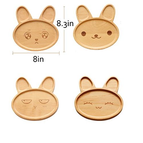  CHOOLD Cute Cartoon Bunny Shaped Beech Wood Dinner Plate Divided Plate Dessert Plate Salad Plates Serving Plates Cake Snack Candy Plate