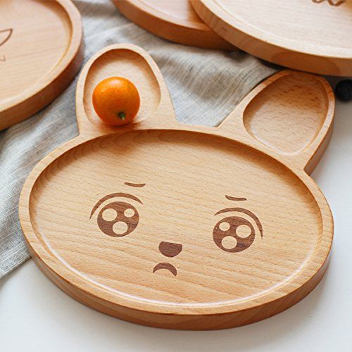 CHOOLD Cute Cartoon Bunny Shaped Beech Wood Dinner Plate Divided Plate Dessert Plate Salad Plates Serving Plates Cake Snack Candy Plate