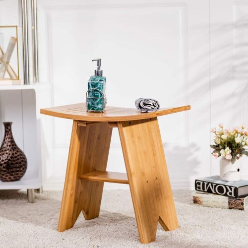  CHOOSEandBUY 18 Bamboo Shower Stool Bench with Shelf New Perfect Beautiful Classic Elegant Useful