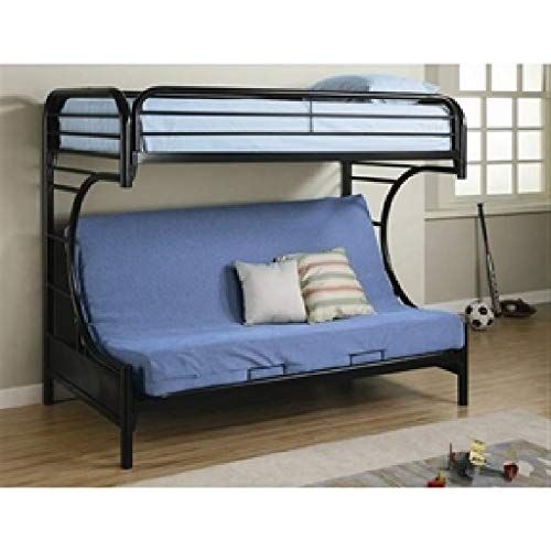  Black Metal Twin Over Full Futon Bunk Bed with Built-in Ladder Headboard Bookcase Storage Wood CHOOSEandBUY