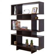 CHOOSEandBUY Modern 63-inch high Bookcase Geometric Display Shelf in Espresso Wood Finish Bookcase Storage Shelf Bookshelf Wood