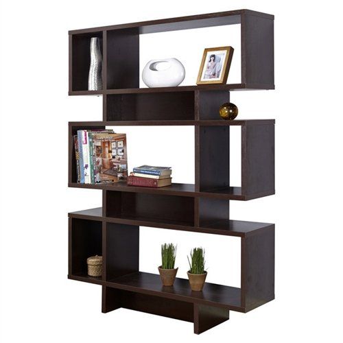  CHOOSEandBUY Modern 63-inch high Bookcase Geometric Display Shelf in Espresso Wood Finish Bookcase Storage Shelf Bookshelf Wood