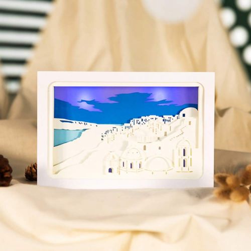  CHSHY 3D DIY Santorini Papercut Light Lamp,Decorative Mood Light,Soft Light Eye Protection Papercut Light Boxes for Kids and Adults, Baby Nursery Kids Bedroom Living Room,DIYversio