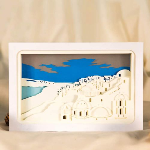  CHSHY 3D DIY Santorini Papercut Light Lamp,Decorative Mood Light,Soft Light Eye Protection Papercut Light Boxes for Kids and Adults, Baby Nursery Kids Bedroom Living Room,DIYversio