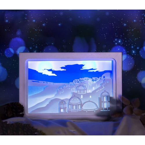  CHSHY 3D DIY Santorini Papercut Light Lamp,Decorative Mood Light,Soft Light Eye Protection Papercut Light Boxes for Kids and Adults, Baby Nursery Kids Bedroom Living Room,DIYversio