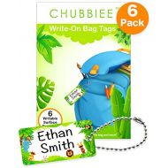 CHUBBIEE Child ID Bag Tags, Write-On Kids Name Tags for Backpack, Lunchbox & Diaper Bag, Great for Preschool & Daycare, Pack of 6 (Green Forest)