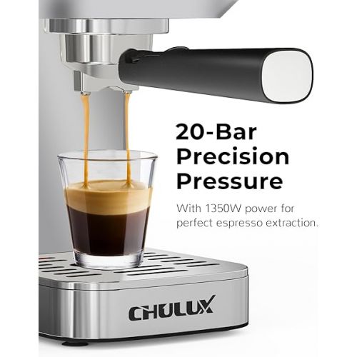  CHULUX Kompatto Espresso Machine 20 Bar with Milk Frother, Stainless Steel Automatic Espresso Coffee Machine for Home Latte & Cappuccino Maker, 40oz Removable Water Tank, 1350W