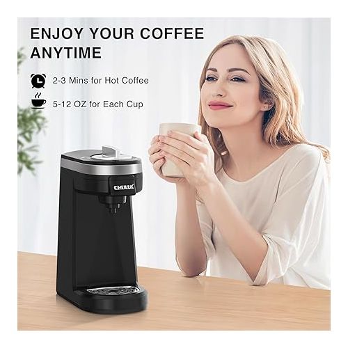  CHULUX Single Serve Coffee Maker for K Capsule and Ground Coffee, Single Cup Coffee Machine, Black