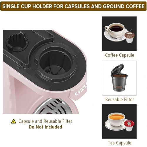  CHULUX Single Serve Coffee Maker,One Button Operation with Auto Shut-Off for Coffee and Tea with 5 to 12 Ounce,Pink
