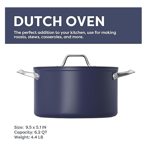  CIARRA Nonstick Dutch Oven with Lid, 6.2 QT Ceramic Dutch Oven with Dual Handles, Non Toxic, PTFE & PFOA Free, Oven Safe & Compatible with All Stovetops, Blue