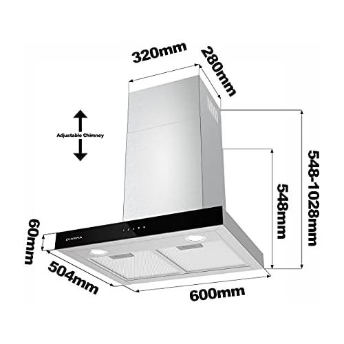  [아마존베스트]Ciarra Cooker Hood 60 cm 550 m³/h Touch Control Chimney Stainless Steel Kitchen Cooker Hood [Energy Class C], 60 cm, Silver