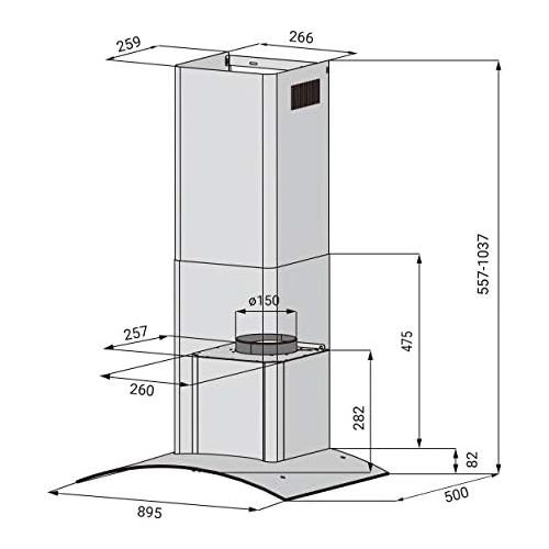  [아마존베스트]Ciarra (CBCF004) Cooker Hood 90 cm / 550 m3 / h / 3 Output Levels / Glass Stainless Steel Base Cover (Extract/Recirculation Air) / Silver [Energy Class C], 90cm