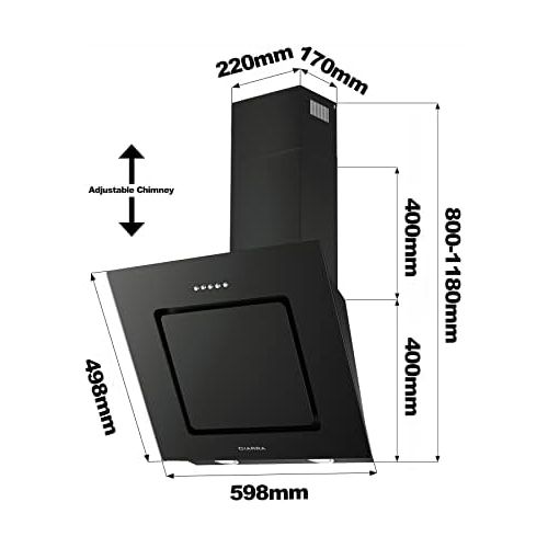  [아마존베스트]Ciarra Extractor Hood, 60 cm, 3 Speed, Stainless Steel, Aluminium Grease Filter, Wall Extractor Hood, Black