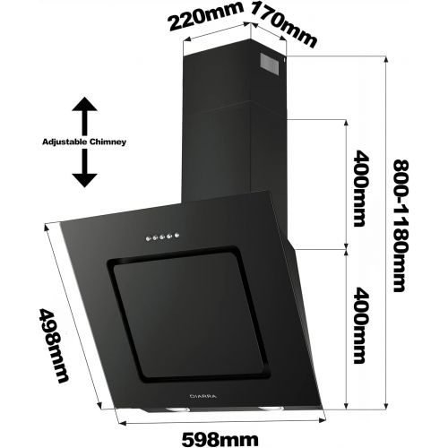  [아마존베스트]Ciarra Extractor Hood, 60 cm, 3 Speed, Stainless Steel, Aluminium Grease Filter, Wall Extractor Hood, Black