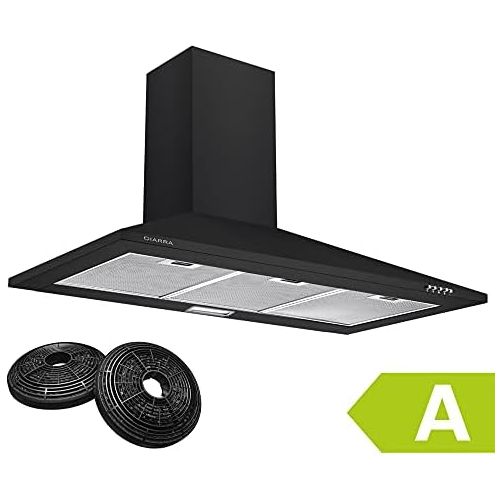  [아마존베스트]CIARRA CBCB9201 Headless Cooker Hood 90 cm Wide, Wall Hood, 380 m³/h, 63 dB(A), Exhaust and Recirculation, 3 Power Levels, Compatible CBCF002X2 Filter, Black