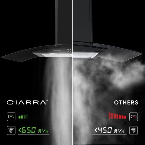  [아마존베스트]Ciarra (CBCF004) Cooker Hood 90 cm / 550 m3 / h / 3 Output Levels / Glass Stainless Steel Base Cover (Extract/Recirculation Air) / Silver [Energy Class C], 90cm