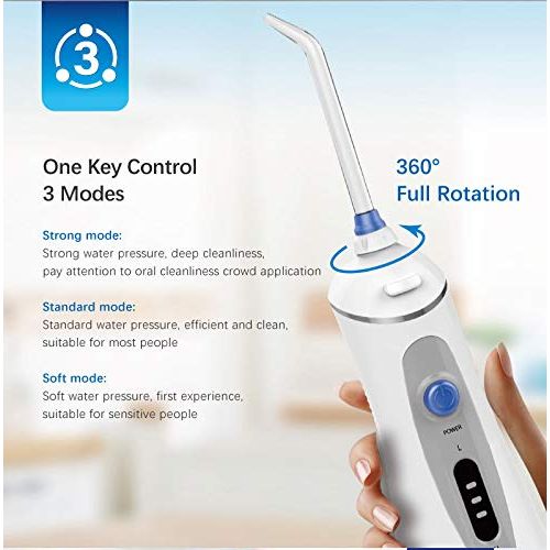  CICIN Dental Floss,Water Flosser for Teeth with 4 Jet Nozzles and 240ml Reservoir,IPX7 Waterproof USB Rechargeable