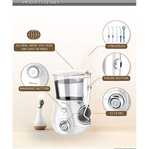  CICIN Dental Floss,Water Flosser for Teeth with 5 Jet Nozzles and 700ml Reservoir,IPX7 Waterproof Rechargeable