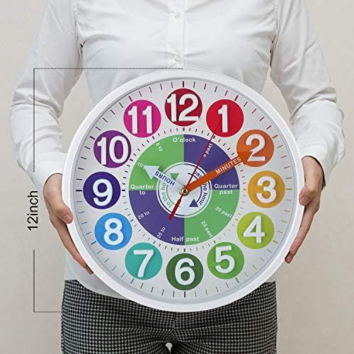  [아마존베스트]CIGERA 12 Inch Educational Wall Clock for Kids with Silent Movement and 3D Numerals,Great Learning Clock for Kids,Nice Wall Decor for Classroom, Playroom and Kids Bedroom (White)