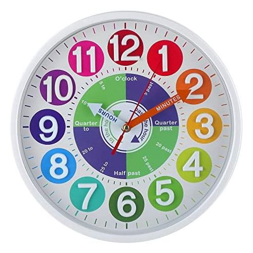  [아마존베스트]CIGERA 12 Inch Educational Wall Clock for Kids with Silent Movement and 3D Numerals,Great Learning Clock for Kids,Nice Wall Decor for Classroom, Playroom and Kids Bedroom (White)