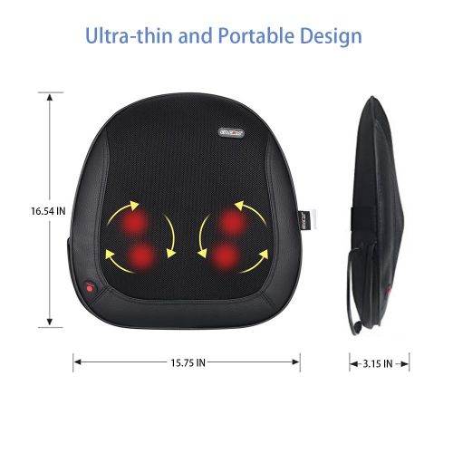  CINCOM Shiatsu Back Massager with Heat for Car and Office Lower Back Waist Massage and Pain Relief Portable and Ultra Thin Design