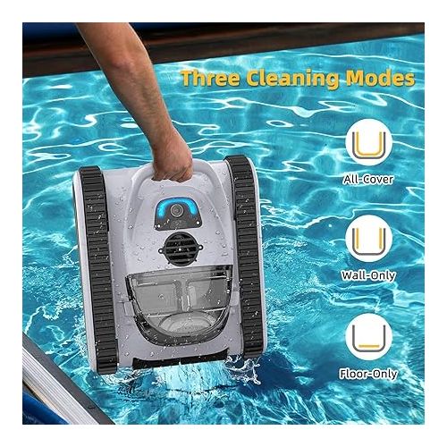  (New) Seauto Crab Cordless Robotic Pool Cleaner: Automatic Pool Vacuum Robot Lasts 150 Mins Wall Climbing 180W Powerful Suction LED Indicator Self-Parking for Swimming Pools Up to 2,000 sq. ft. Grey