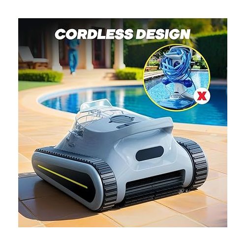  Seauto Robotic Pool Cleaner for 2000 sq ft Pools 180W Power Automatic Suction LED Indicator Self-Parking for Swimming Pools 120 Min Runtime, Grey