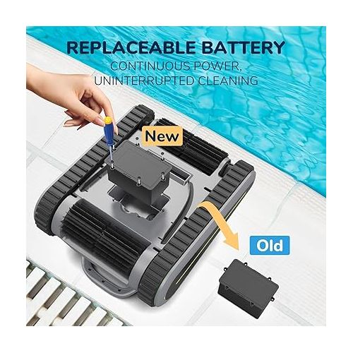  Seauto Robotic Pool Cleaner for 2000 sq ft Pools 180W Power Automatic Suction LED Indicator Self-Parking for Swimming Pools 120 Min Runtime, Grey
