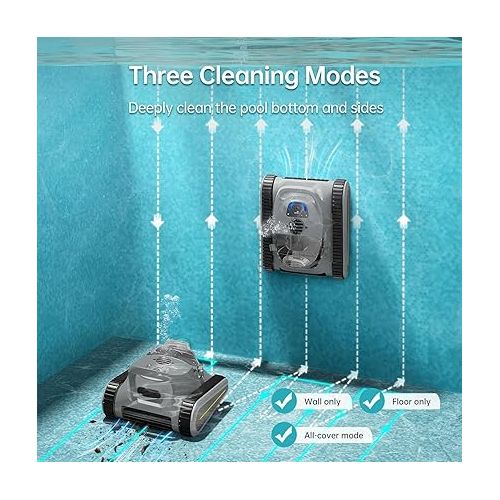  Seauto Robotic Pool Cleaner for 2000 sq ft Pools 180W Power Automatic Suction LED Indicator Self-Parking for Swimming Pools 120 Min Runtime, Grey